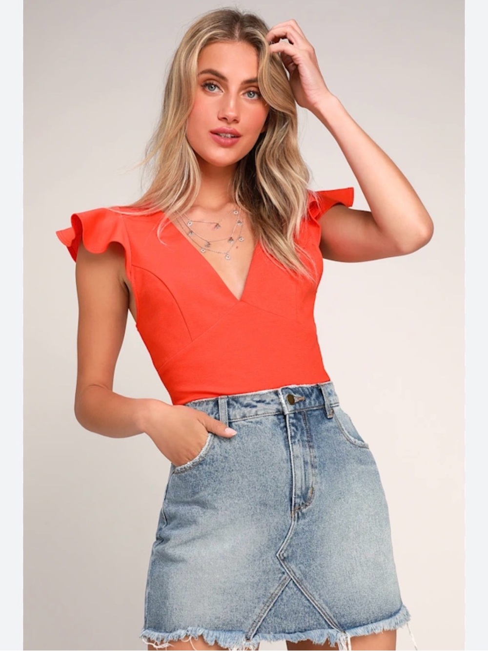 Lulus Linzee Red Orange Ruffle Crop Top